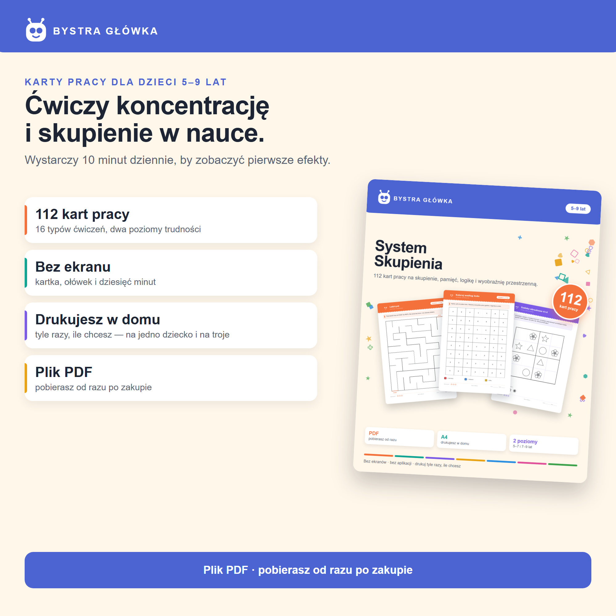 Ćwiczy koncentrację i skupienie w nauce — karty pracy Bystra Główka