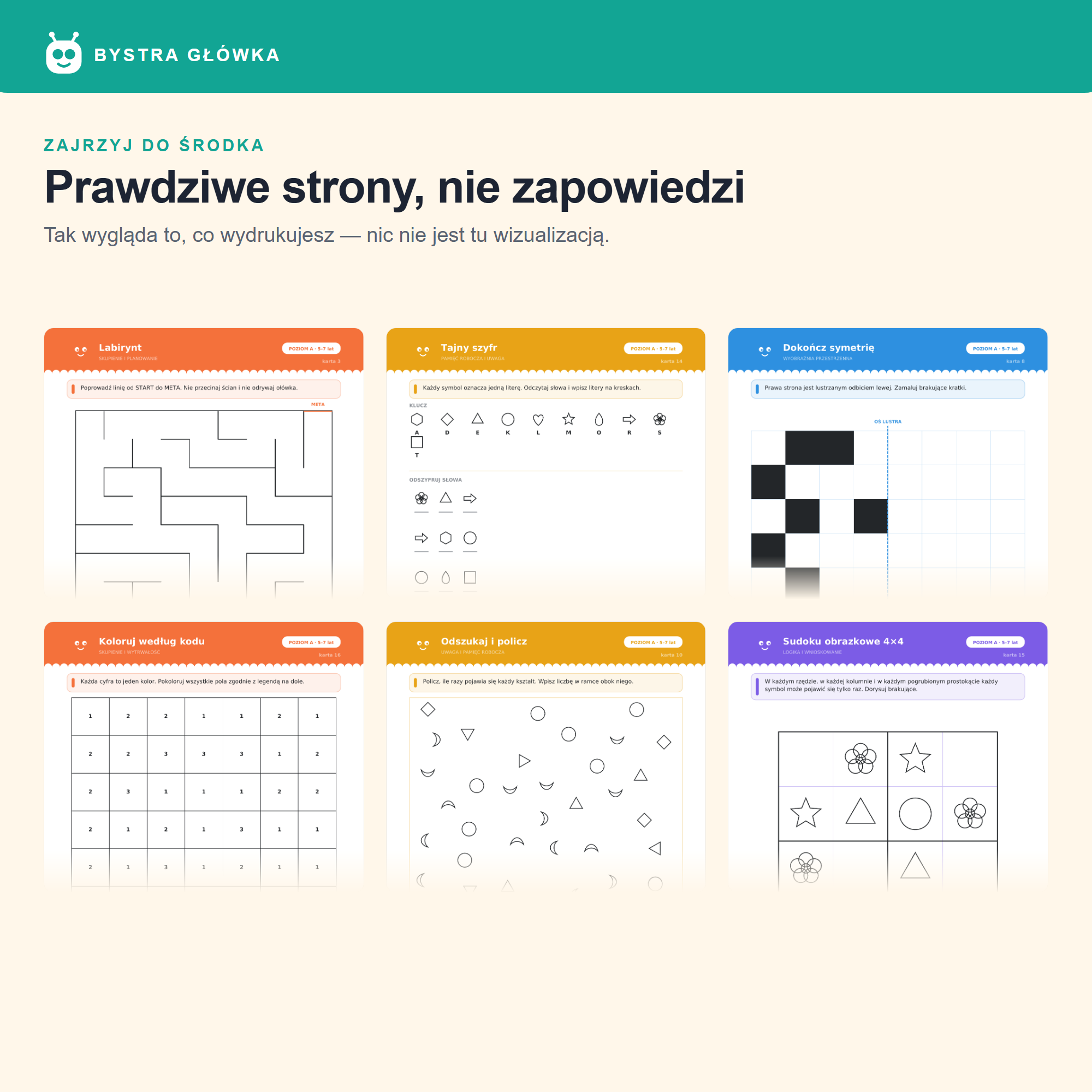 Podgląd realnych stron kart pracy Bystra Główka