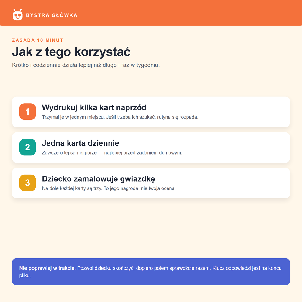 Jak używać kart pracy — zasada 10 minut dziennie