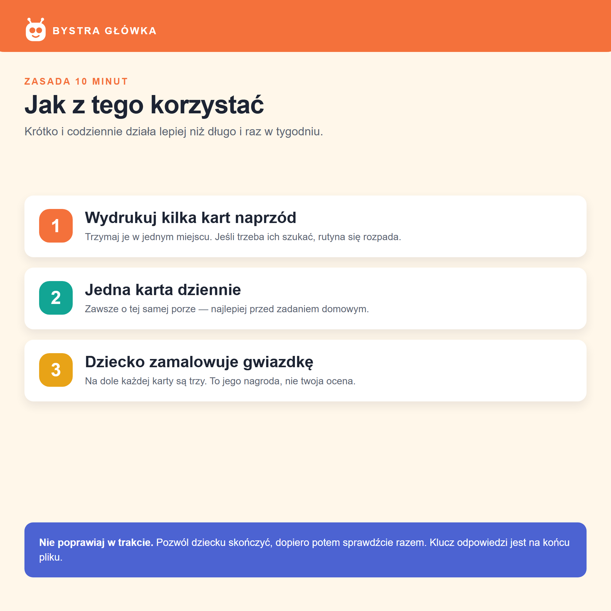 Jak używać kart pracy — zasada 10 minut dziennie