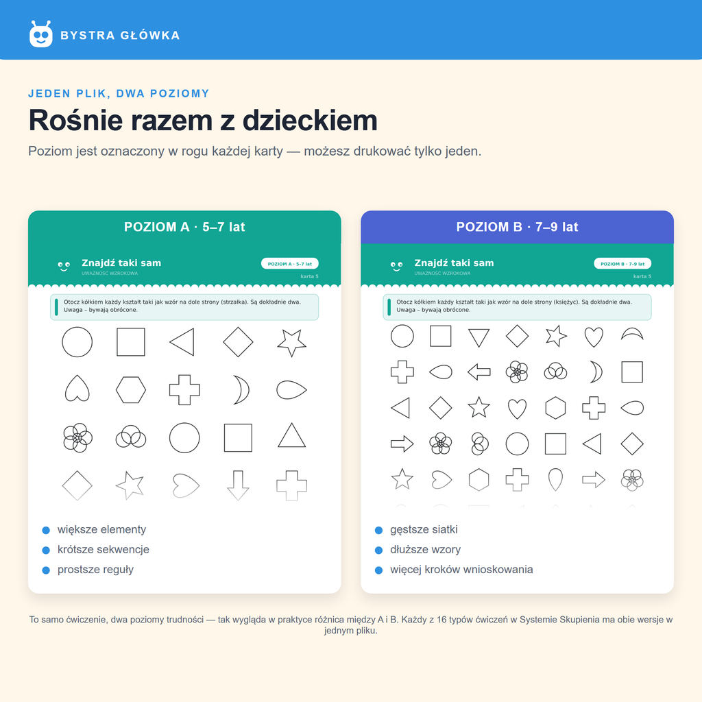 Dwa poziomy trudności — to samo ćwiczenie, poziom A i B