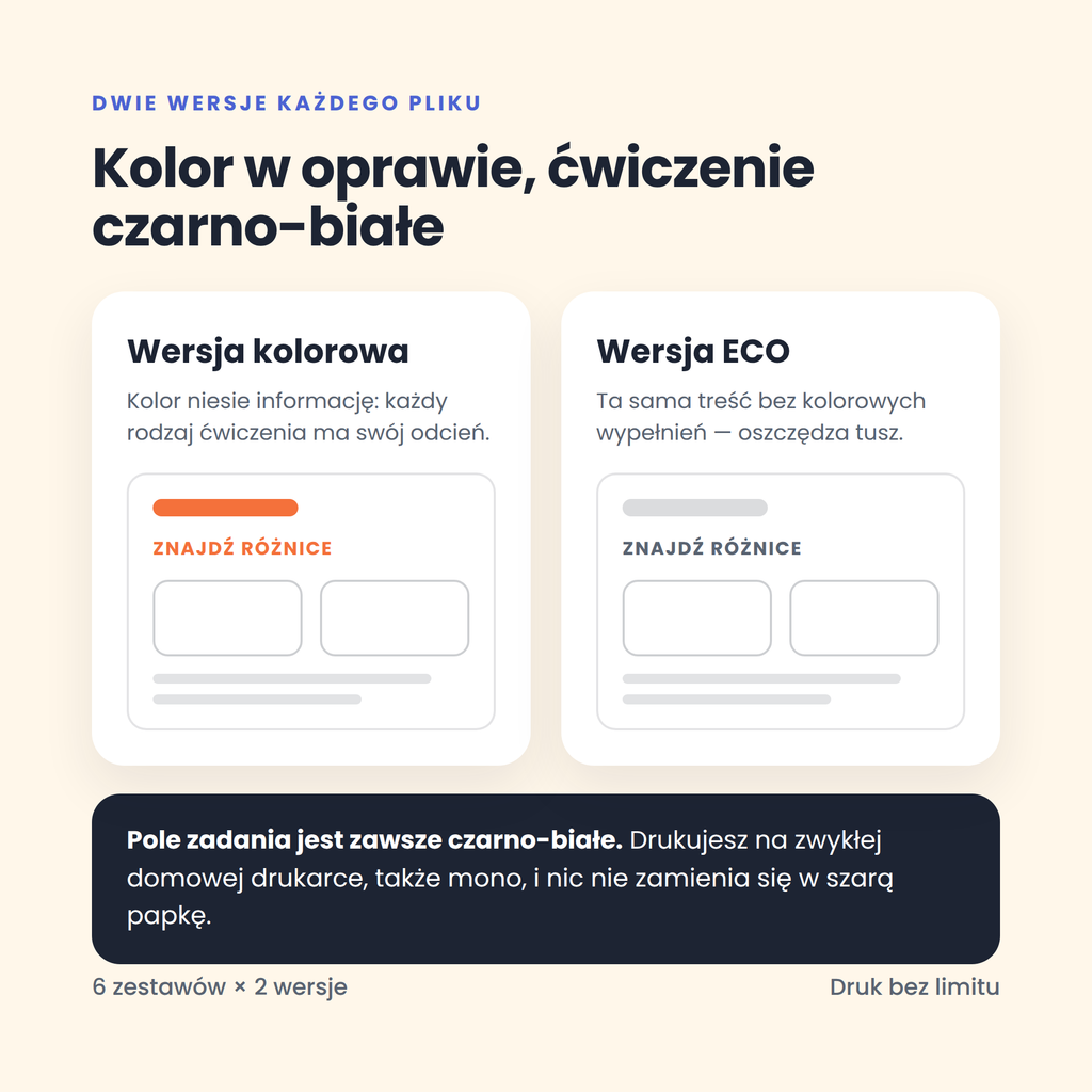 Wersja kolorowa i ECO — pole zadania zawsze czarno-białe