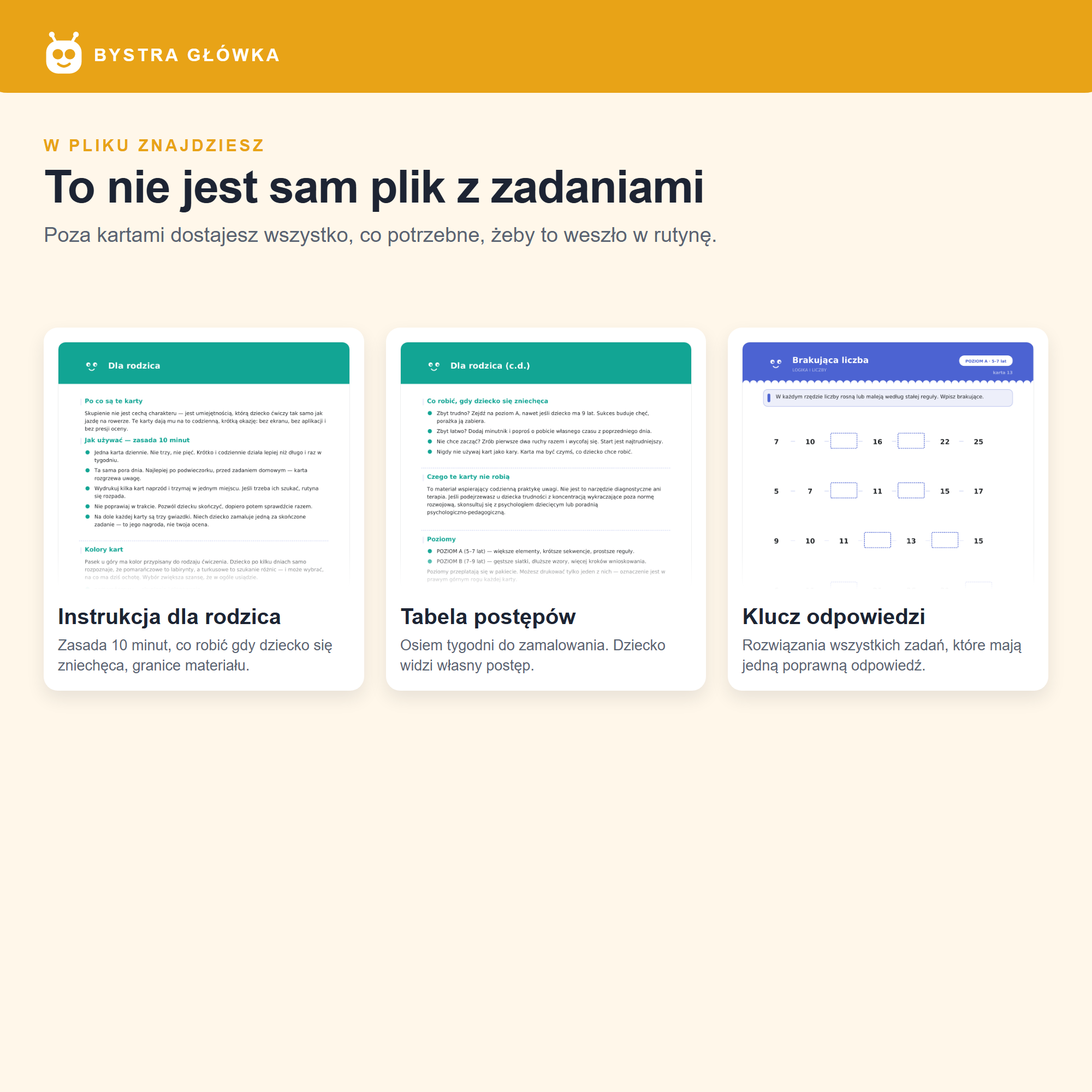 Co jest w środku — instrukcja, tabela postępów, klucz odpowiedzi