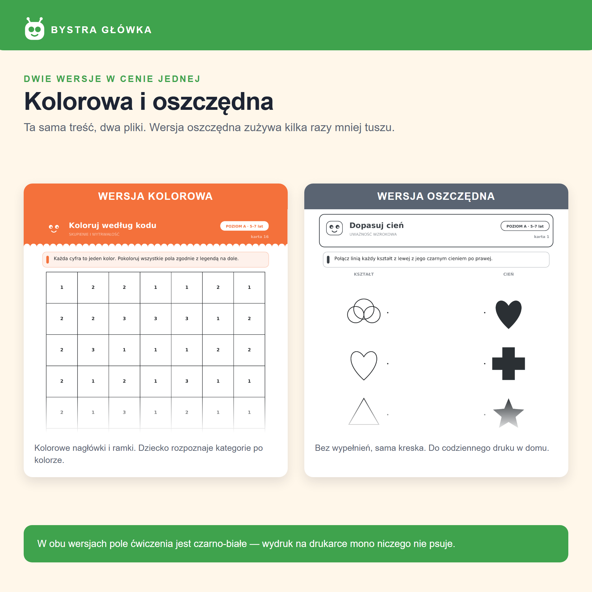 Wersja kolorowa i ECO kart pracy