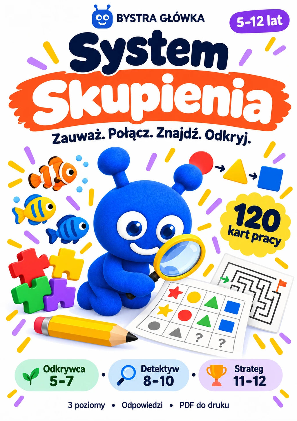 System Skupienia — okładka, 120 kart pracy PDF dla dzieci 5–12 lat